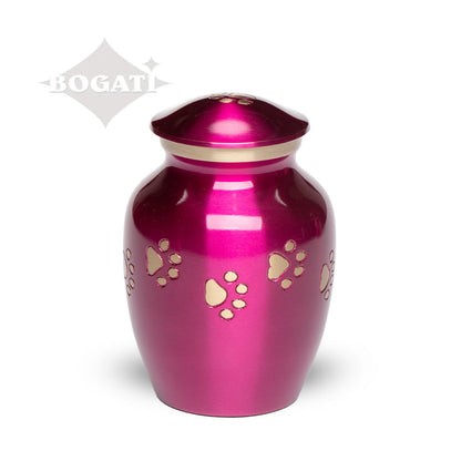 SMALL Brass Pet Urn - "Forever Paw" Magenta-Gold