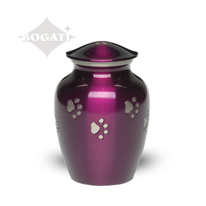 SMALL Brass Pet Urn - "Forever Paw" Purple-Silver