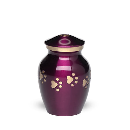 EXTRA SMALL Brass Pet Urn - "Forever Paw" Purple-Gold