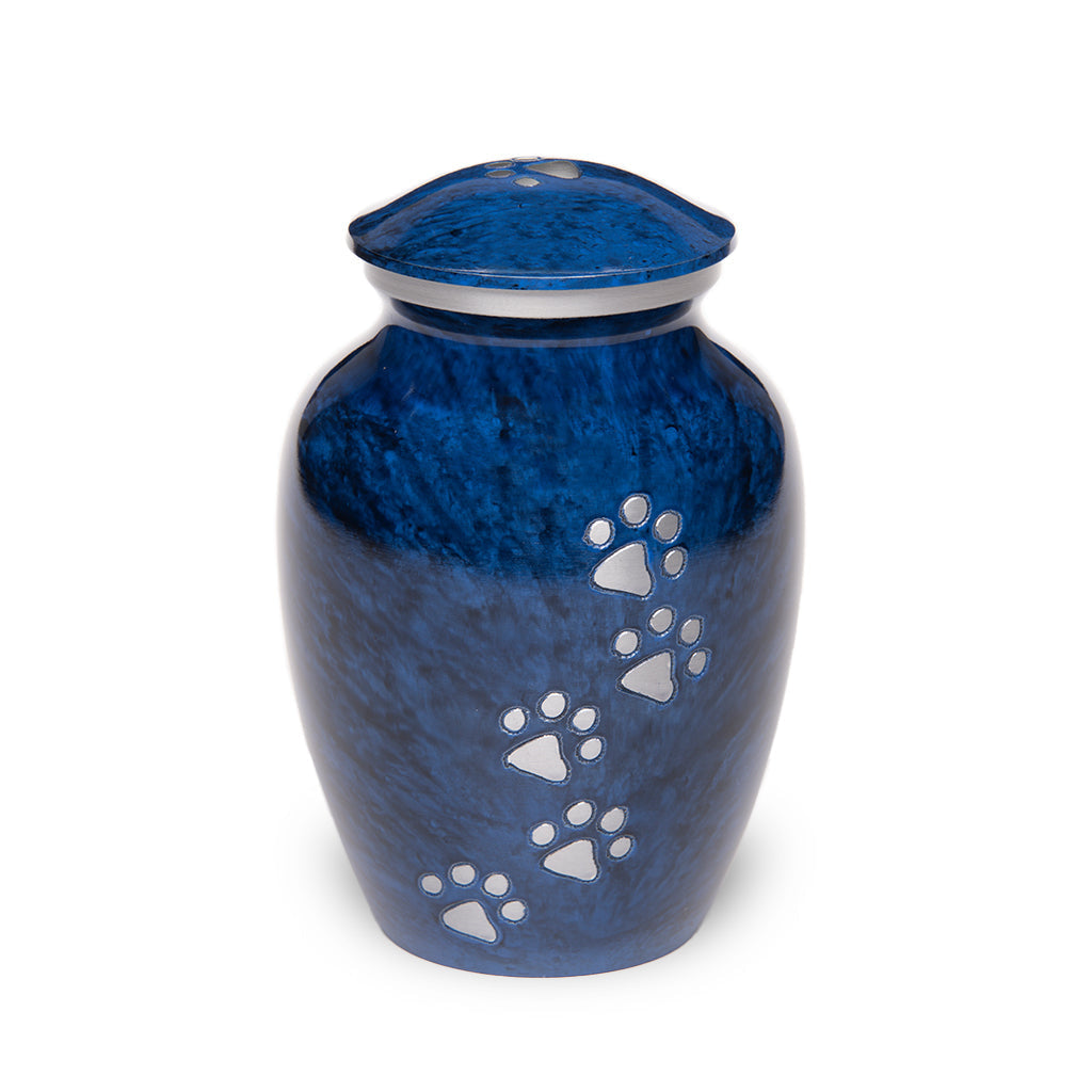 MEDIUM Alloy Pet Urn - 1658 "Paws to Heaven" - Marbled Stone Finish Blue