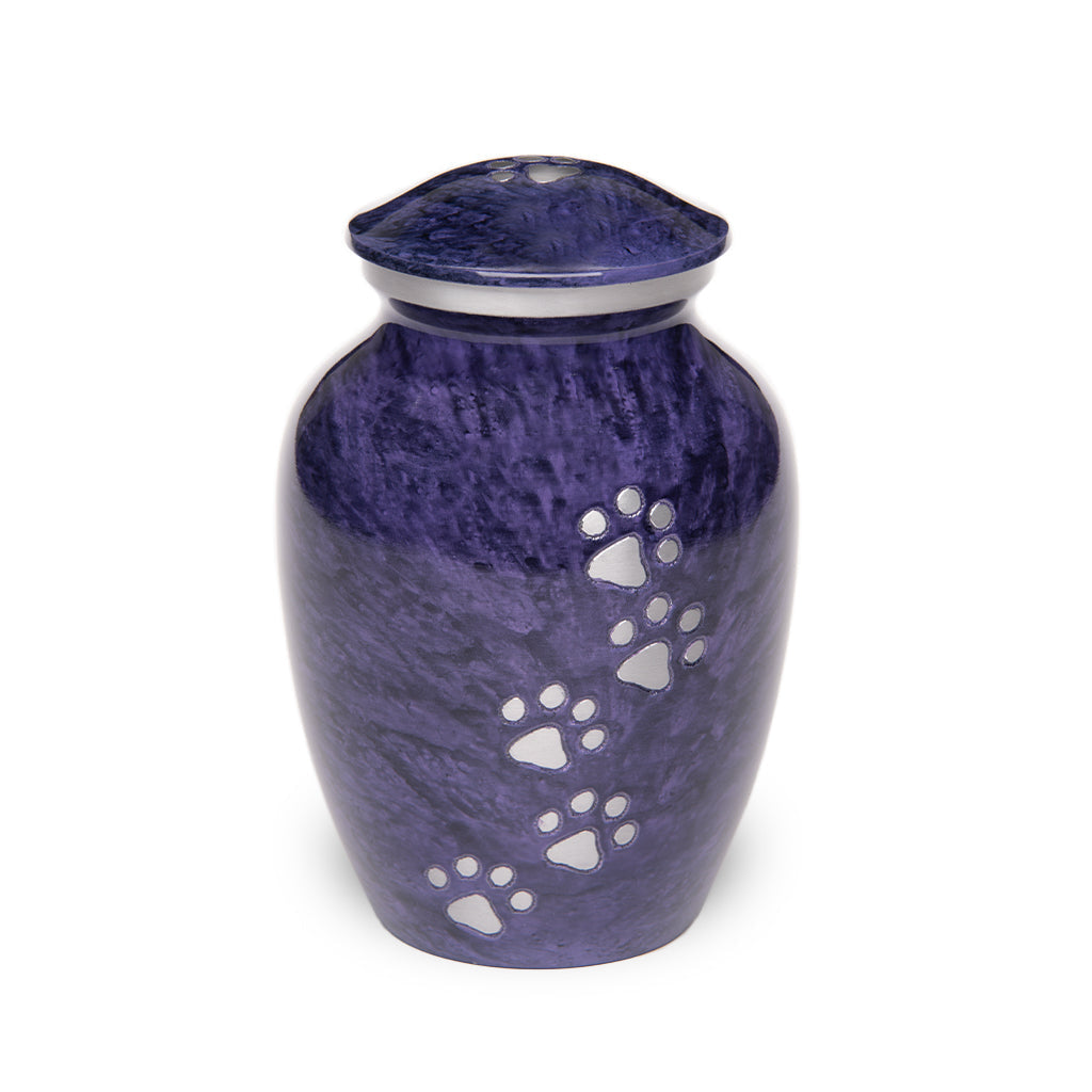 MEDIUM Alloy Pet Urn - 1658 "Paws to Heaven" - Marbled Stone Finish Purple