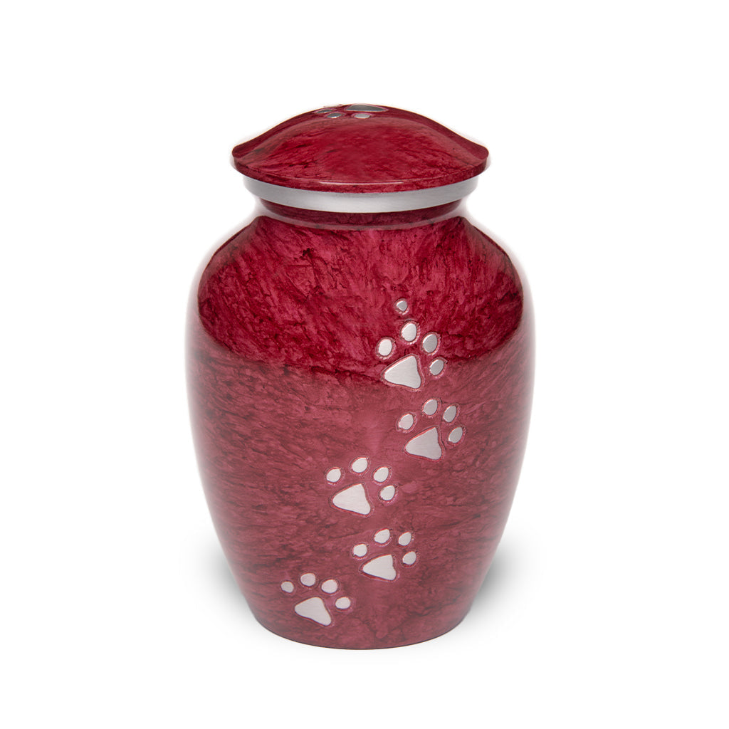 MEDIUM Alloy Pet Urn - 1658 "Paws to Heaven" - Marbled Stone Finish Red