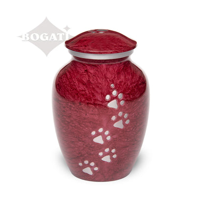 MEDIUM Alloy Pet Urn - 1658 "Paws to Heaven" - Marbled Stone Finish Red