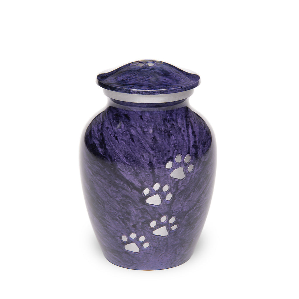 SMALL Alloy Pet Urn - 1658 "Paws to Heaven" - Marbled Stone Finish Purple