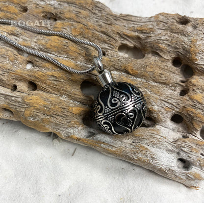 J-1918 - Antique Sphere- Silver-tone - Pendant with Chain