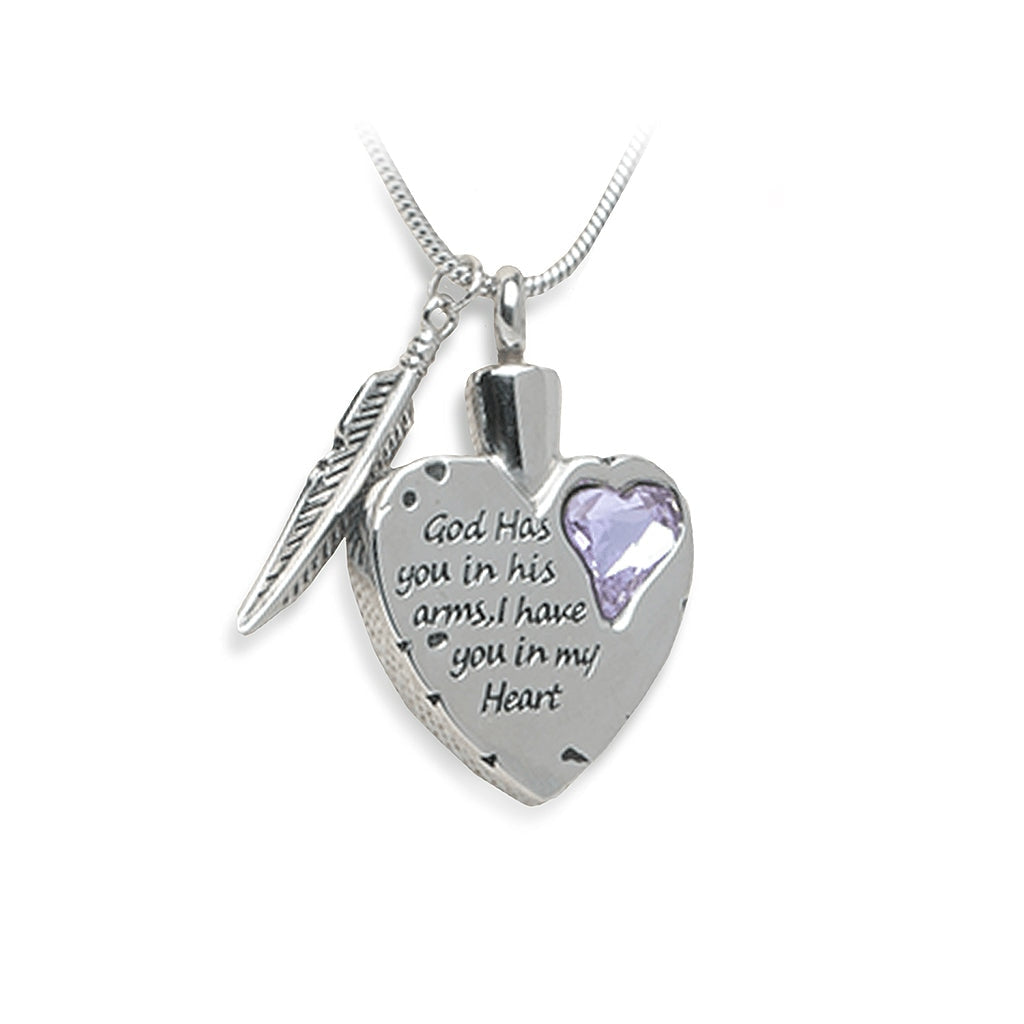 J-1938-Light-Purple Heart with Feather – Pendant with Chain