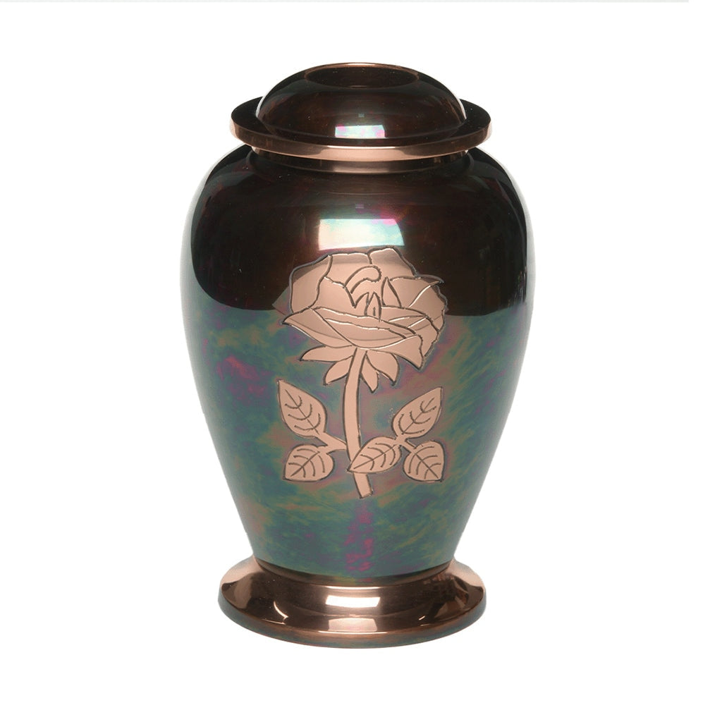 ADULT - Brass Urn -1958- Iridescent Copper Overlay Rose