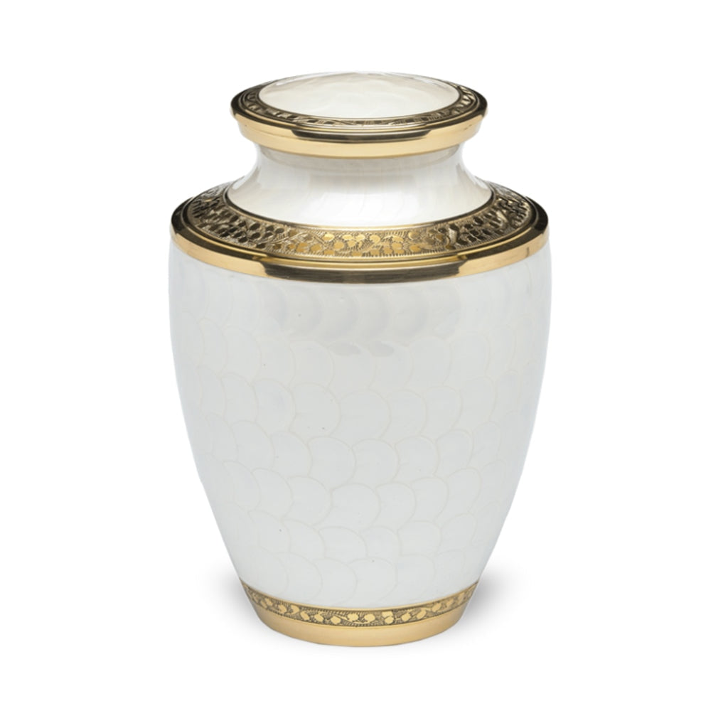 ADULT Nickel Plated Brass Urn -1963- Enamel finish with Bands White&Gold