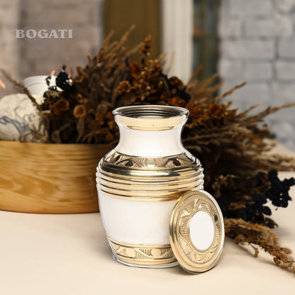 KEEPSAKE Nickel Plated Brass Urn -1963- Enamel finish with Silver Bands
