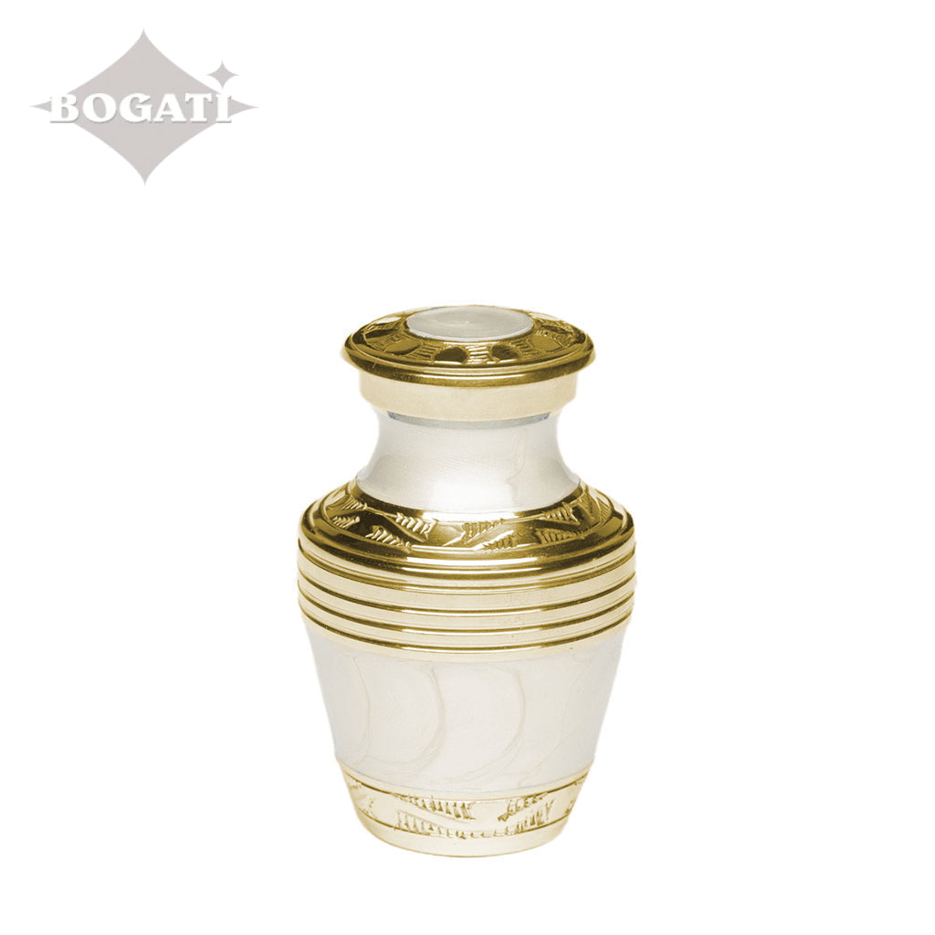 KEEPSAKE Nickel Plated Brass Urn -1963- Enamel finish with Silver Bands White-Gold