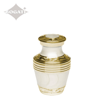 KEEPSAKE Nickel Plated Brass Urn -1963- Enamel finish with Silver Bands White-Gold