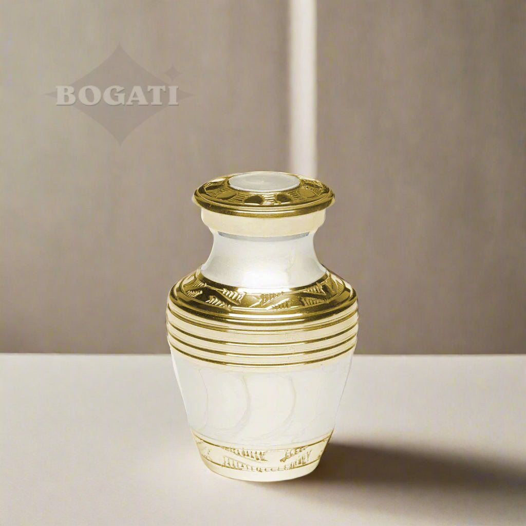 KEEPSAKE Nickel Plated Brass Urn -1963- Enamel finish with Silver Bands