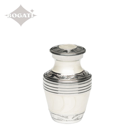 KEEPSAKE Nickel Plated Brass Urn -1963- Enamel finish with Silver Bands White-Silver