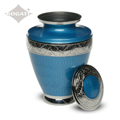 ADULT Brass Urn -1964- Enamel Overlay - Silver-tone bands