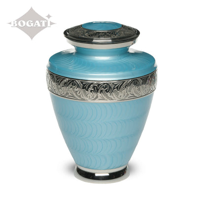 ADULT Brass Urn -1964- Enamel Overlay - Silver-tone bands Light Blue
