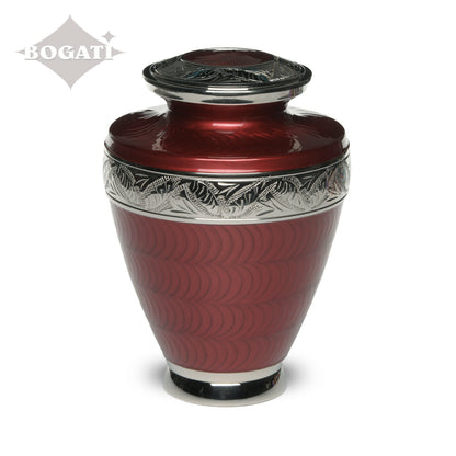 ADULT Brass Urn -1964- Enamel Overlay - Silver-tone bands Red