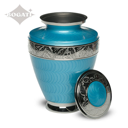 ADULT Brass Urn -1964- Enamel Overlay - Silver-tone bands