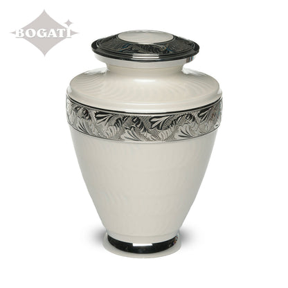 ADULT Brass Urn -1964- Enamel Overlay - Silver-tone bands White