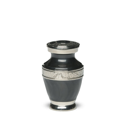 KEEPSAKE Brass Urn -1964- Enamel Overlay- Silver-tone bands Charcoal