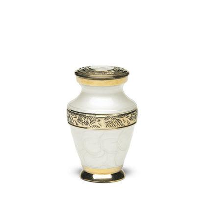 KEEPSAKE Brass Urn -1964- Enamel Overlay- Silver-tone bands