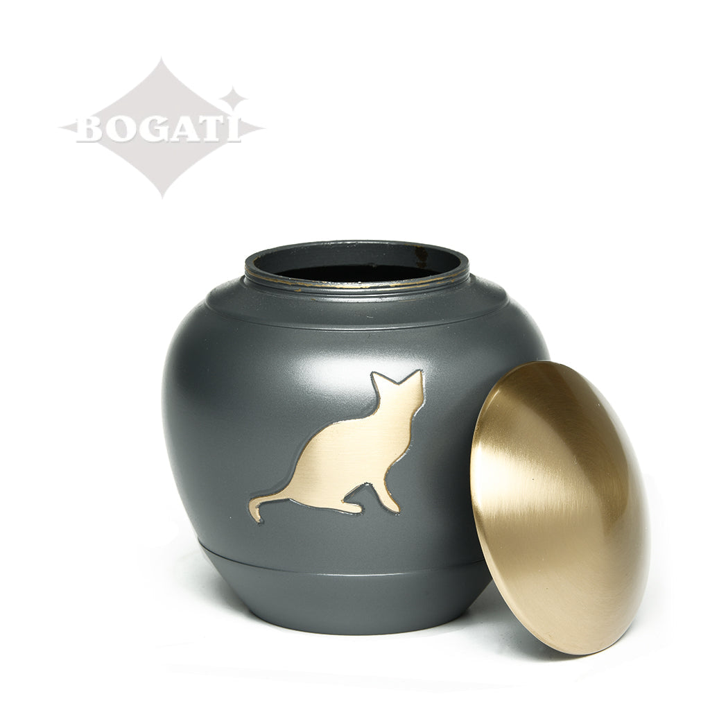 SMALL - Brass Urn -2165- Brass Cat Urn in Graphite Gray