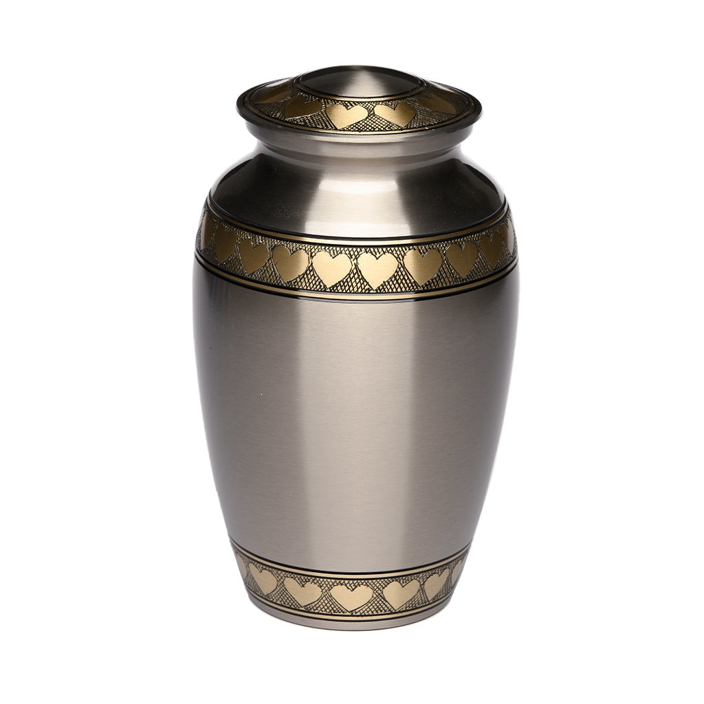 ADULT Brass Urn -2263- Brushed Pewter with Brass Hearts