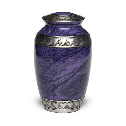 ADULT Brass Urn -2263- Heart Bands Purple & Pewter