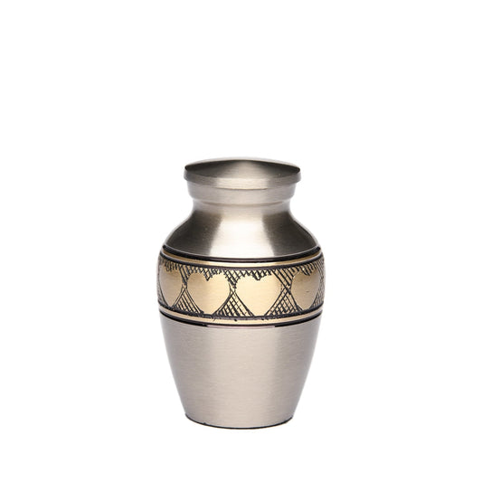 KEEPSAKE Brass Urn -2263- Brushed Pewter with Brass Hearts