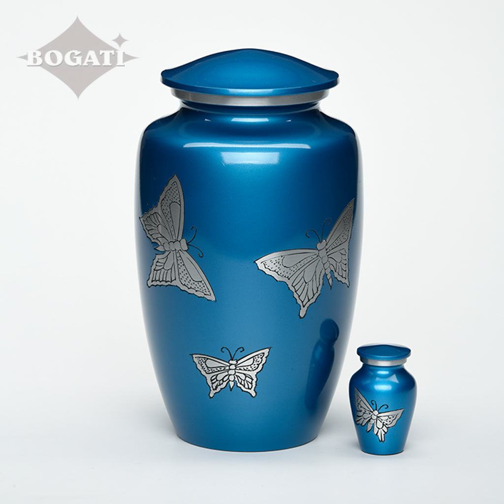 ADULT -Classic Alloy Urn -2415– with engraved BUTTERFLIES