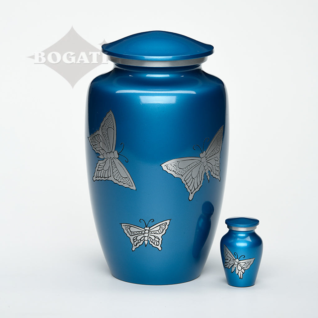 ADULT -Classic Alloy Urn -2415– with engraved BUTTERFLIES