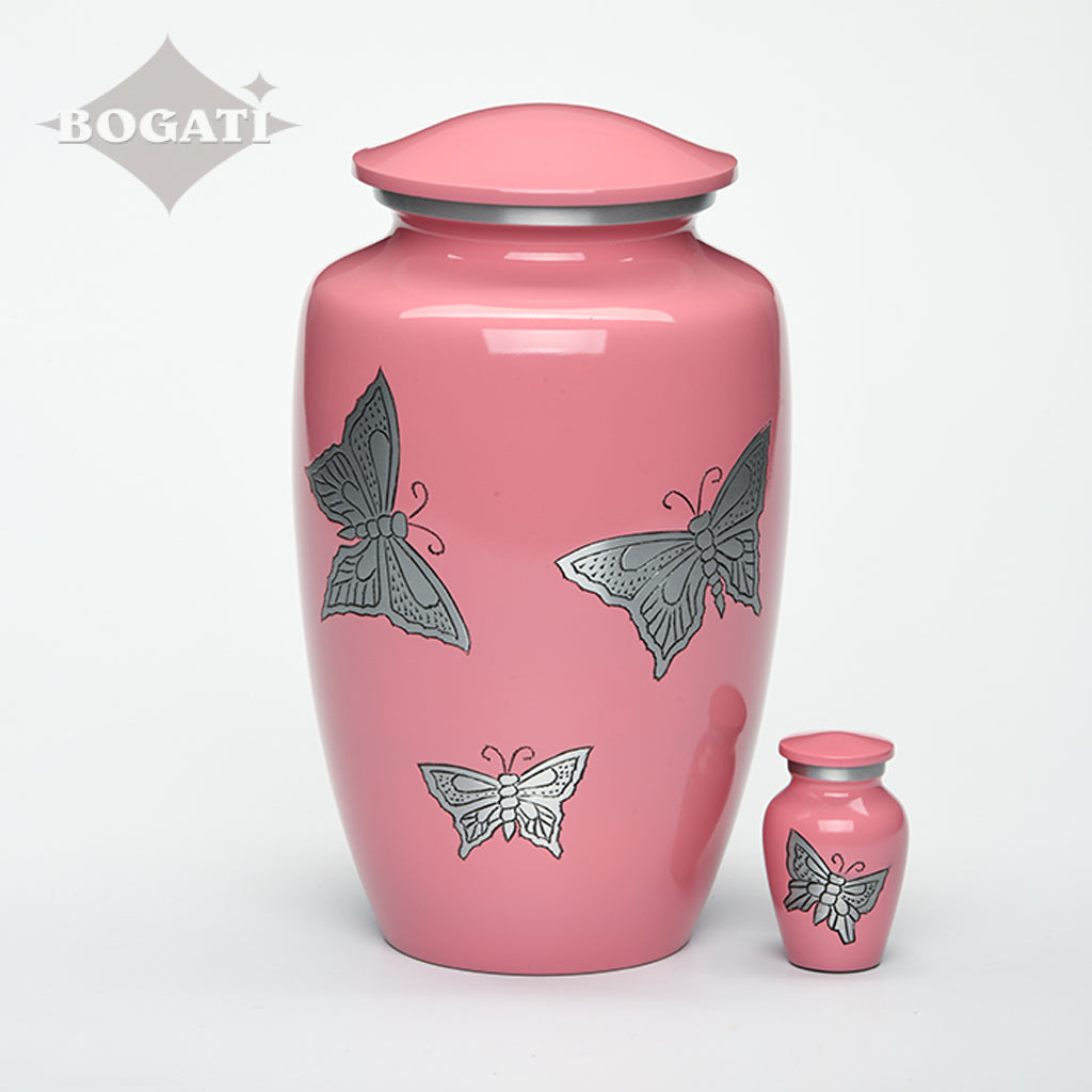 ADULT -Classic Alloy Urn -2415– with engraved BUTTERFLIES