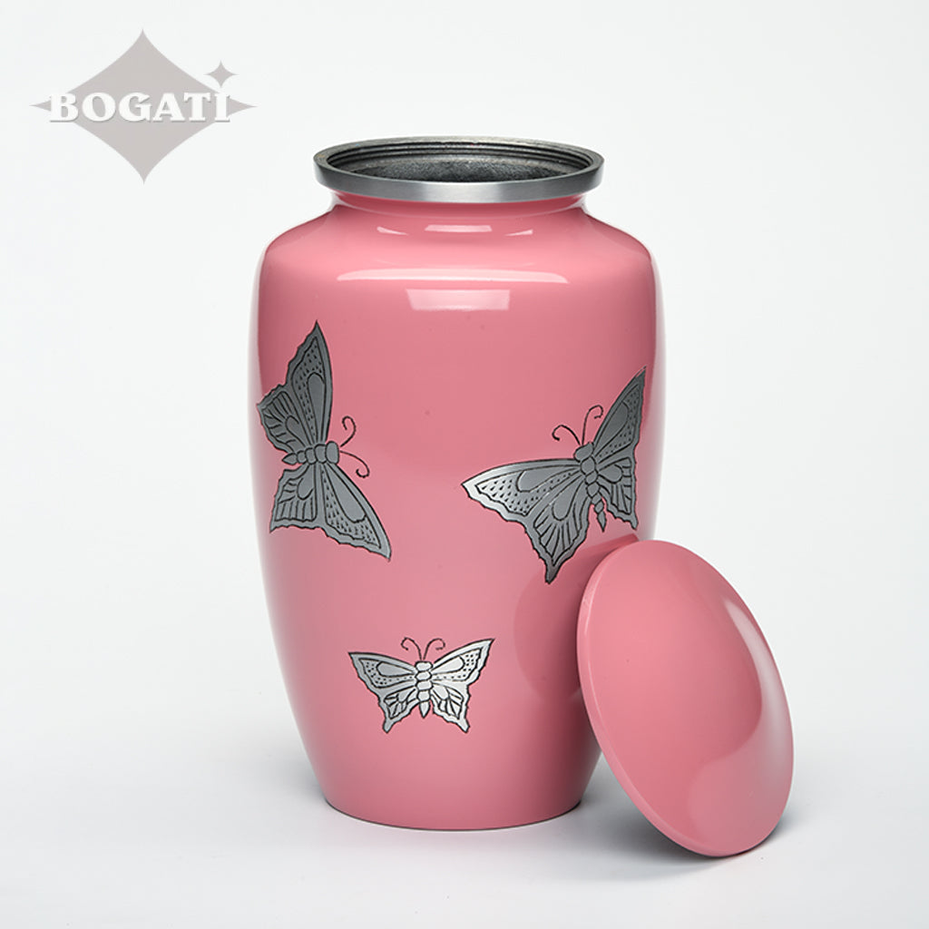 ADULT -Classic Alloy Urn -2415– with engraved BUTTERFLIES