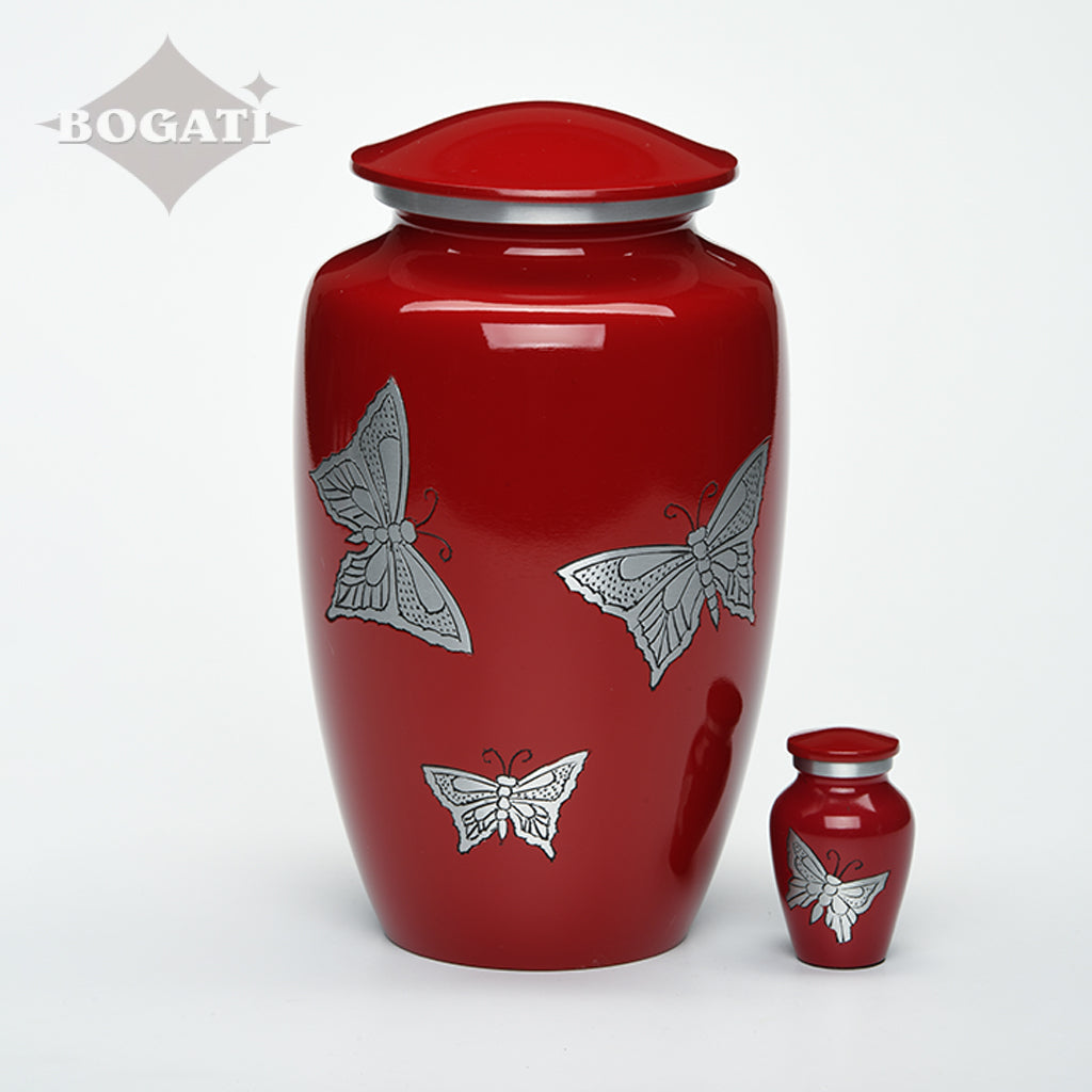 ADULT -Classic Alloy Urn -2415– with engraved BUTTERFLIES