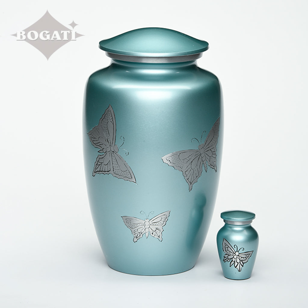 ADULT -Classic Alloy Urn -2415– with engraved BUTTERFLIES