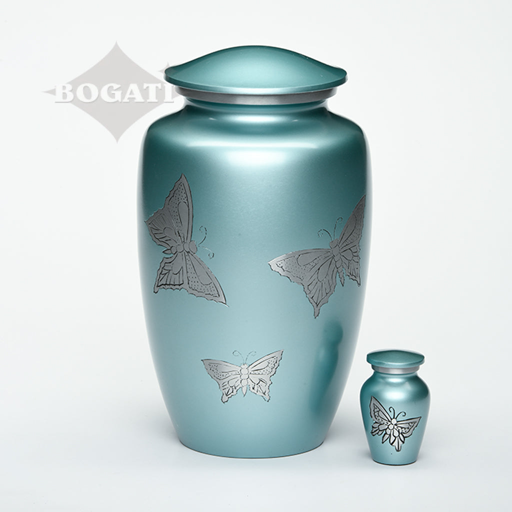 ADULT -Classic Alloy Urn -2415– with engraved BUTTERFLIES