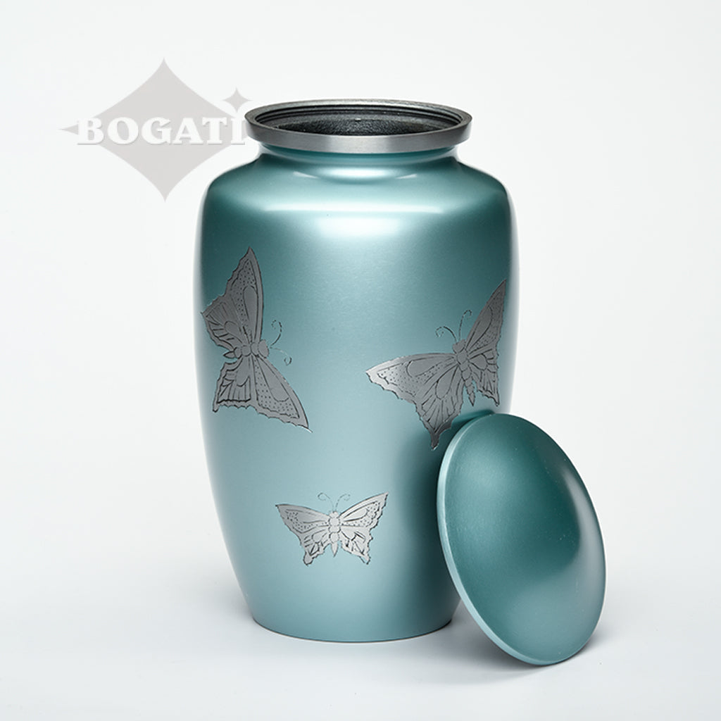 ADULT -Classic Alloy Urn -2415– with engraved BUTTERFLIES