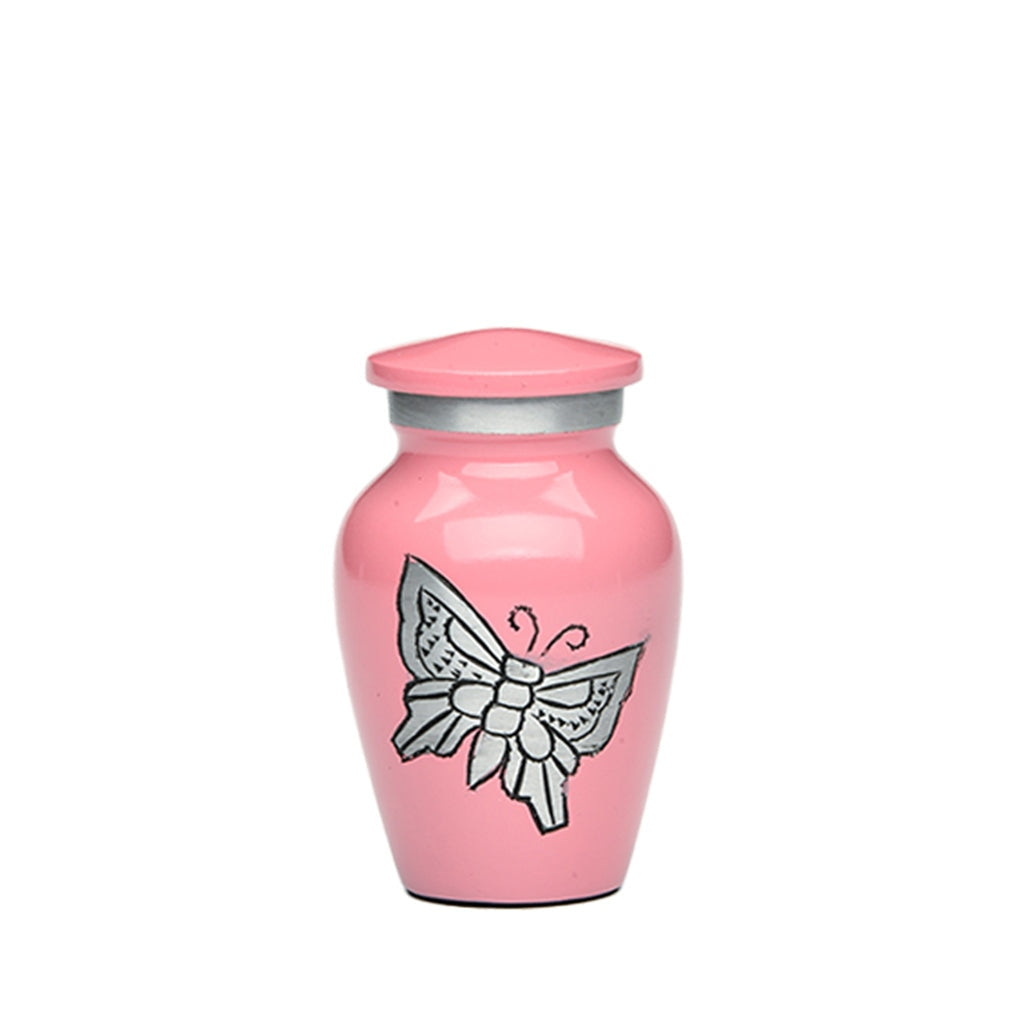 KEEPSAKE -Classic Alloy Urn -2415– with engraved BUTTERFLIES Pink