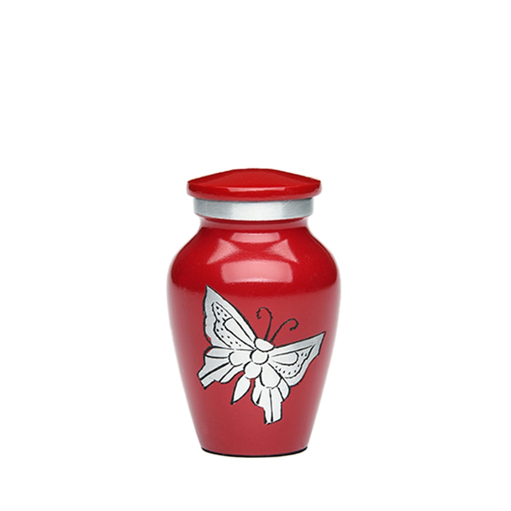 KEEPSAKE -Classic Alloy Urn -2415– with engraved BUTTERFLIES Red