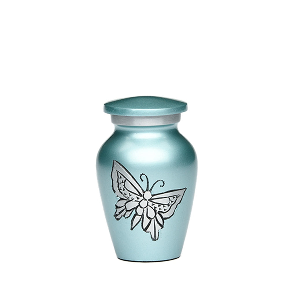 KEEPSAKE -Classic Alloy Urn -2415– with engraved BUTTERFLIES Teal