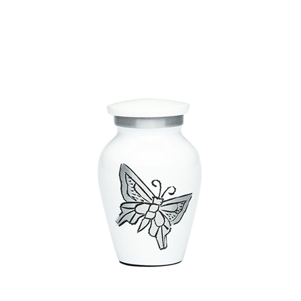 KEEPSAKE -Classic Alloy Urn -2415– with engraved BUTTERFLIES White