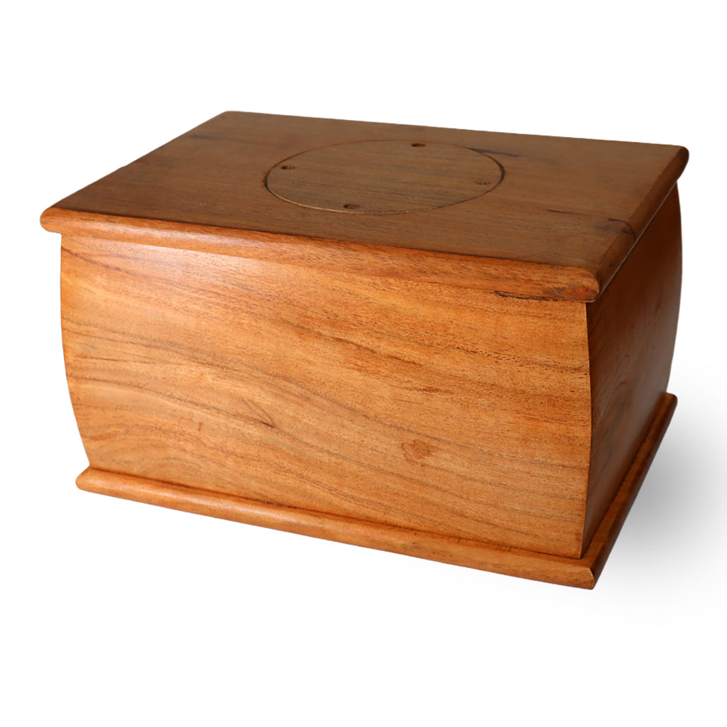 ADULT / XL - Acacia Wood "Arc" Urn with CNC Floral Garland Border