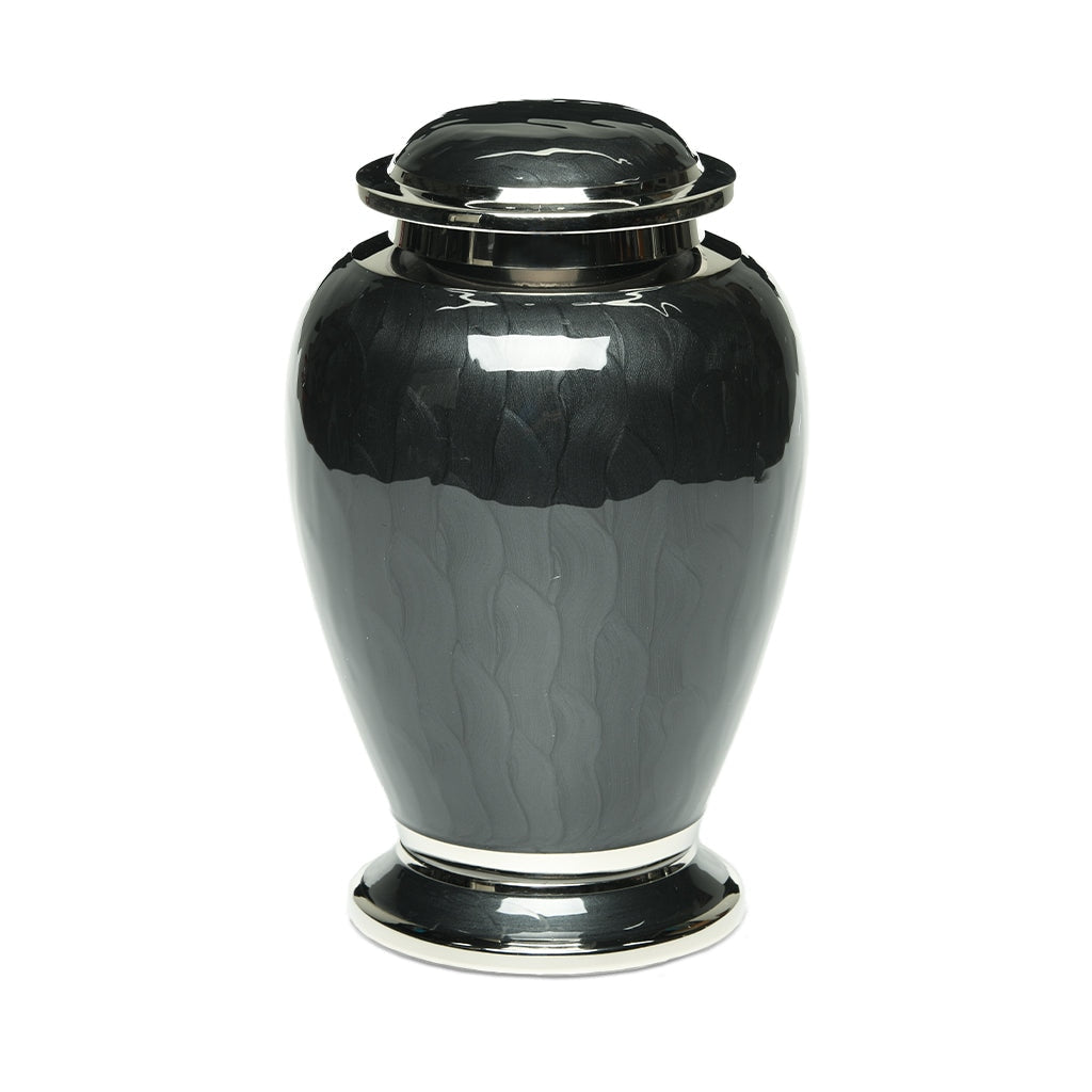 ADULT - Brass Urn -2571- Gleaming Enamel with Nickel Banding Black