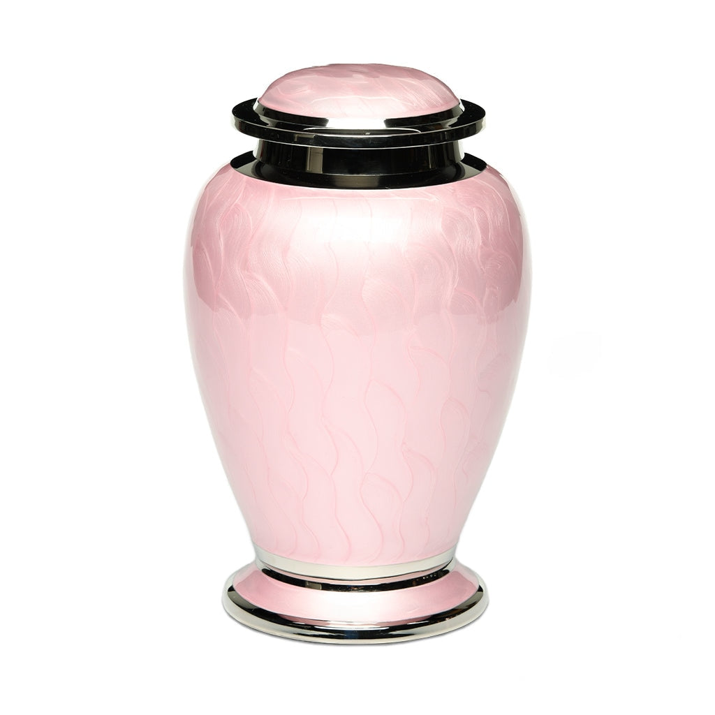 ADULT - Brass Urn -2571- Gleaming Enamel with Nickel Banding Pink