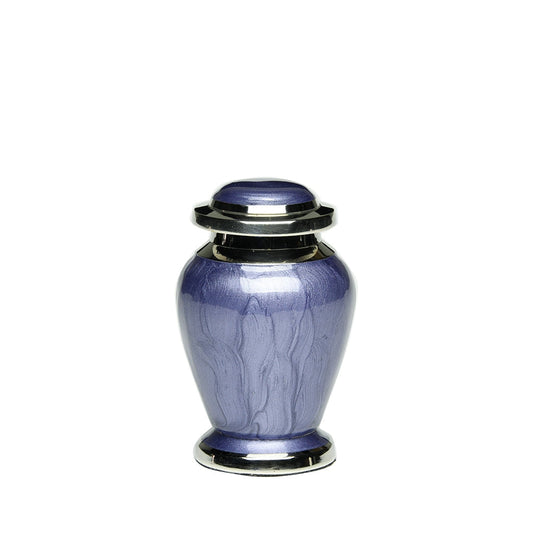 KEEPSAKE - Brass Urn -2571- Gleaming Enamel with Nickel Banding Purple