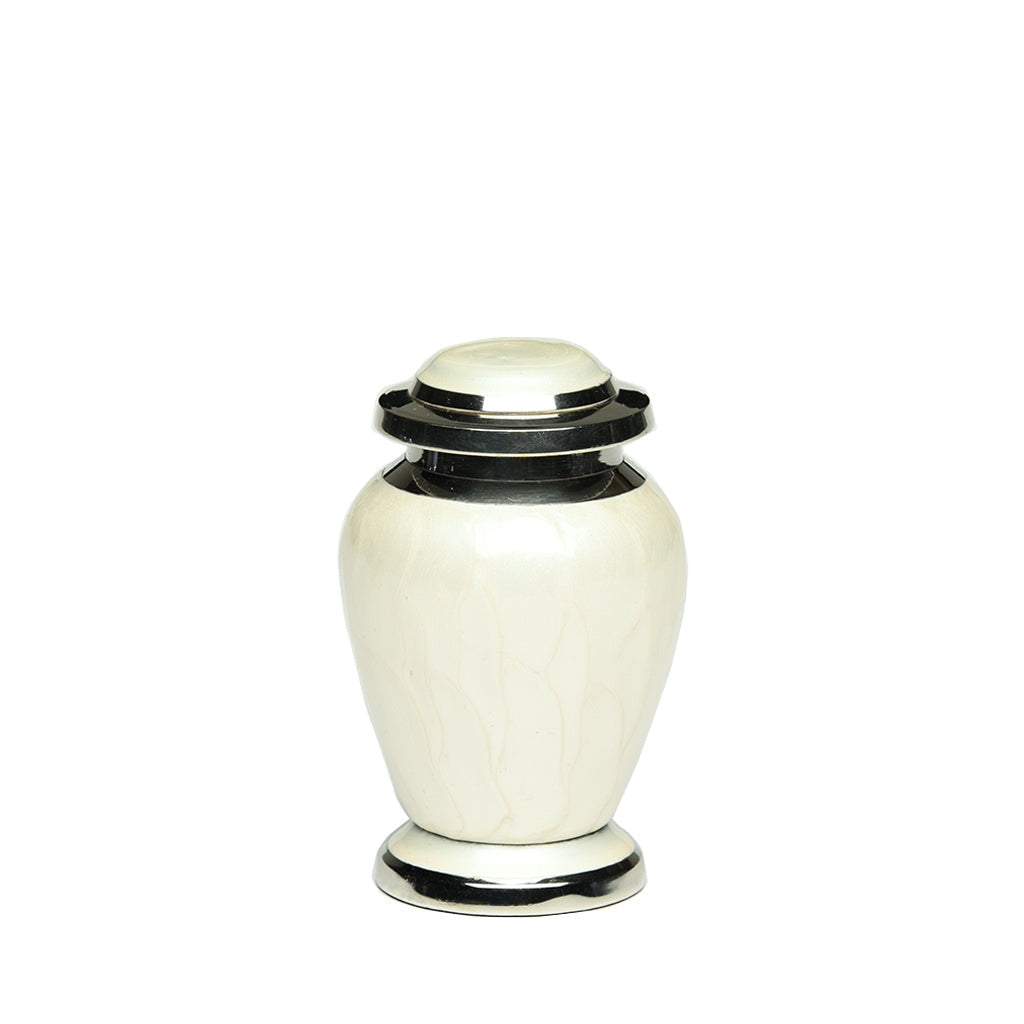 KEEPSAKE - Brass Urn -2571- Gleaming Enamel with Nickel Banding White