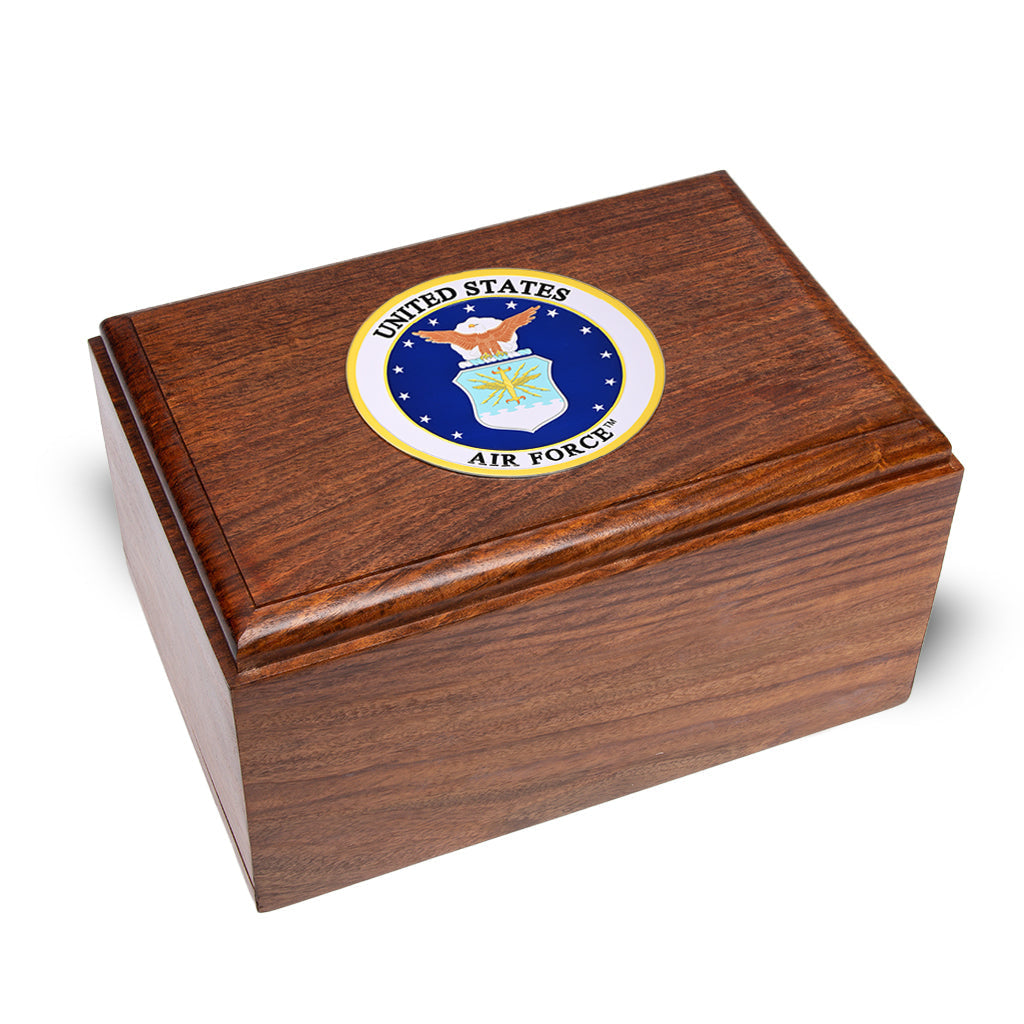 ADULT Rosewood Urn -2805- Bevel Edge with US Military Emblem Air Force