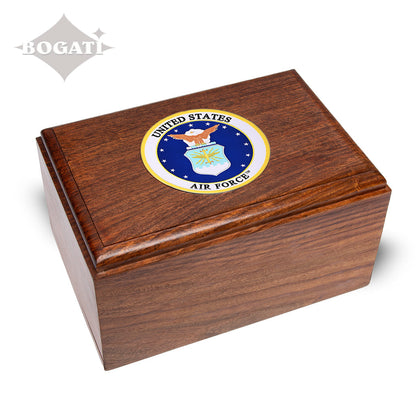 ADULT Rosewood Urn -2705- Bevel Edge with US Military Emblem Air Force