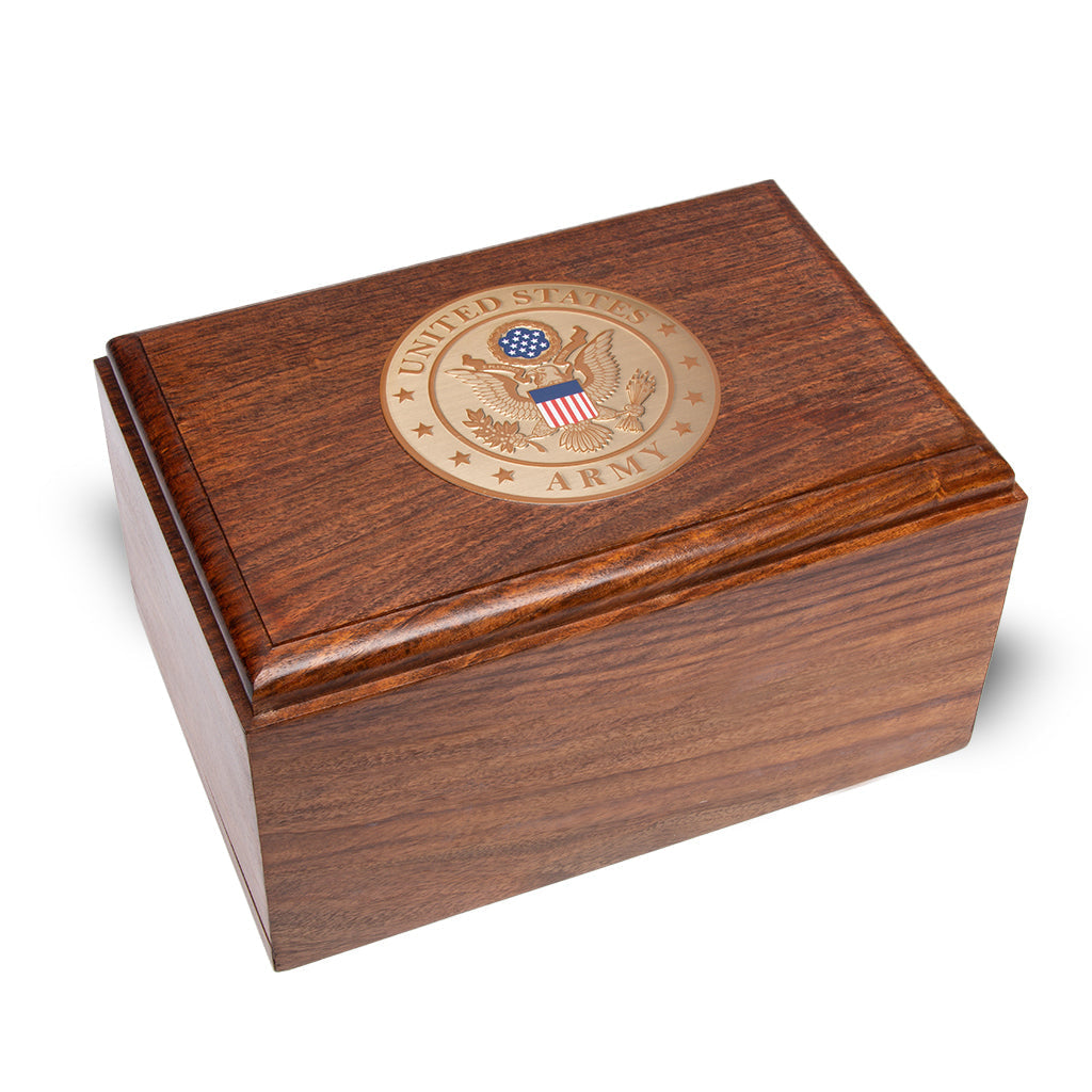 ADULT Rosewood Urn -2805- Bevel Edge with US Military Emblem Army