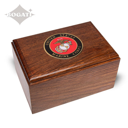 ADULT Rosewood Urn -2705- Bevel Edge with US Military Emblem Marine Corps