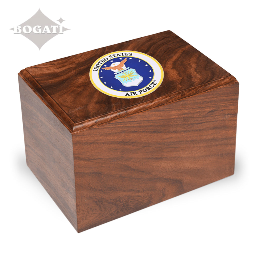 TC Rosewood Urn -2705- Bevel Edge with US Military Emblem Airforce